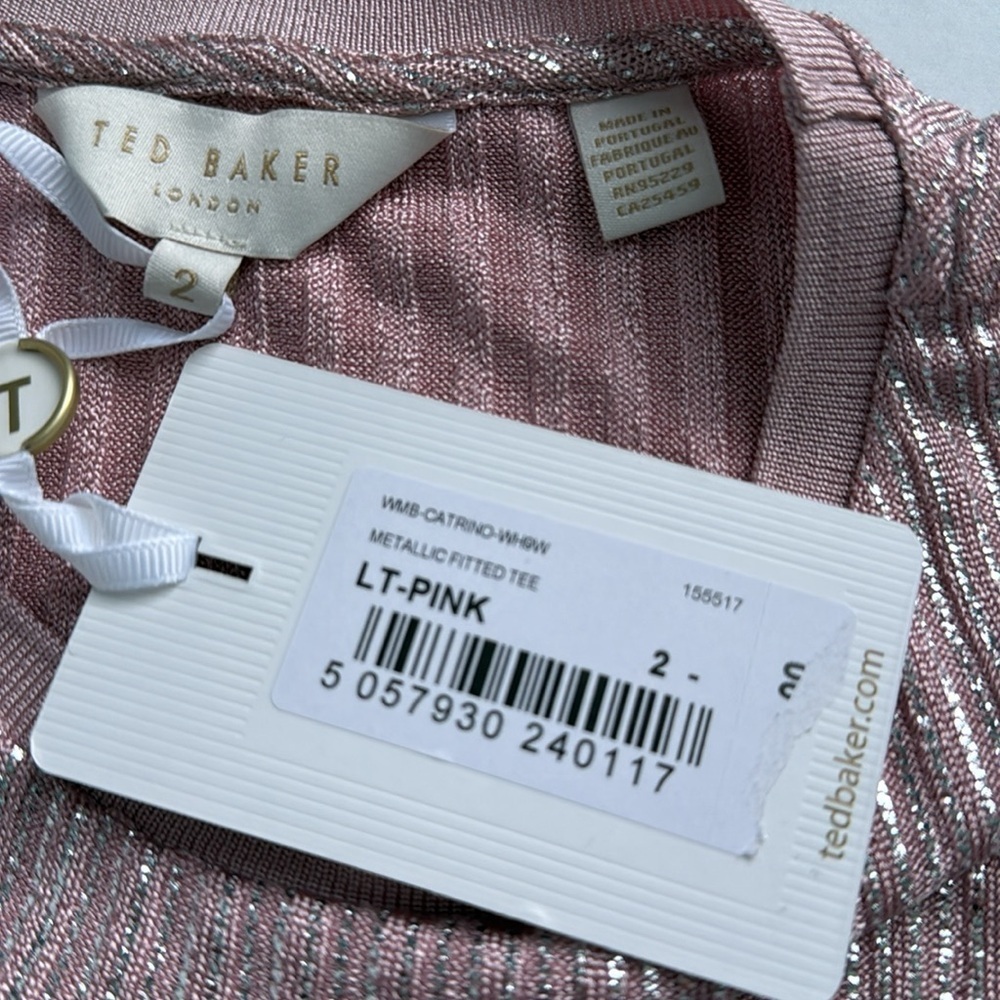 Ted Baker London Catrino Metallic Pink Shimmer Fitted Tee Size 2 Medium NWT - Picture 5 of 14